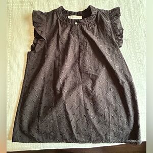 LOFT Black Eyelet Blouse with Flutter Sleeve - Sz SP - NWT